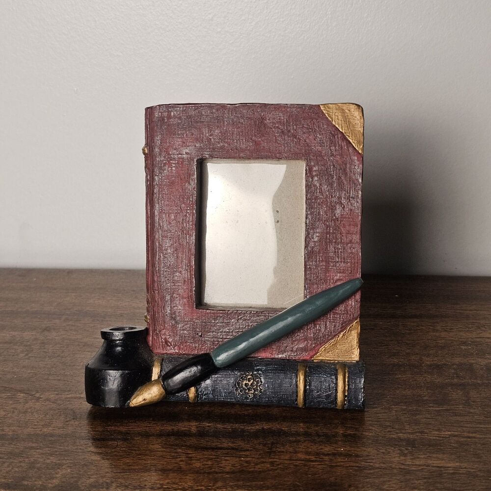 Miniature Resin Photo Frame Antique Books Quill & Inkwell Book Lover Decor